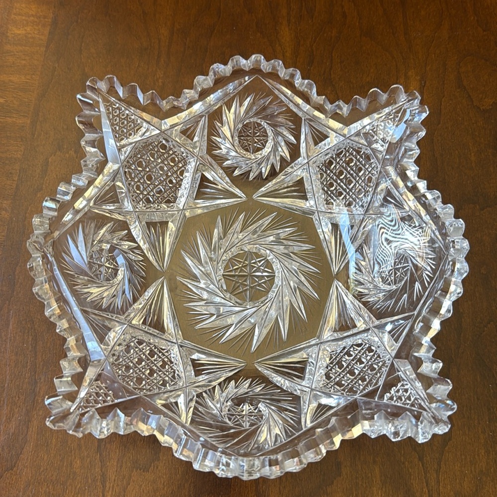 VTG American Brilliant Period sawtooth cut crystal pinwheel pattern bowl rare